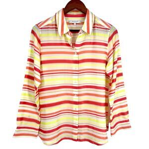 Foxcroft Sz 8 Neon Orange Tropical Beach Artsy Long Sleeve Formal Shirt Top